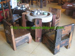 船木家具 石磨茶幾產(chǎn)品大圖 品尚軒古船木藝術家具廠